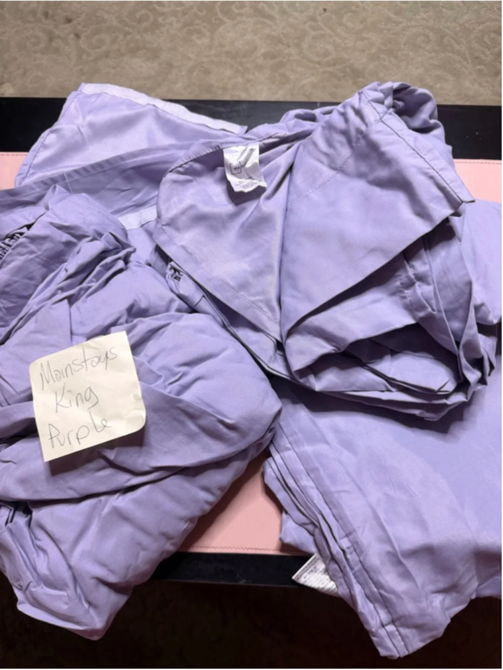 Mainstays King Purple Sheet Set 1 Flat, 1 Fitted, 2 Pillow Cases, & Storage Bag